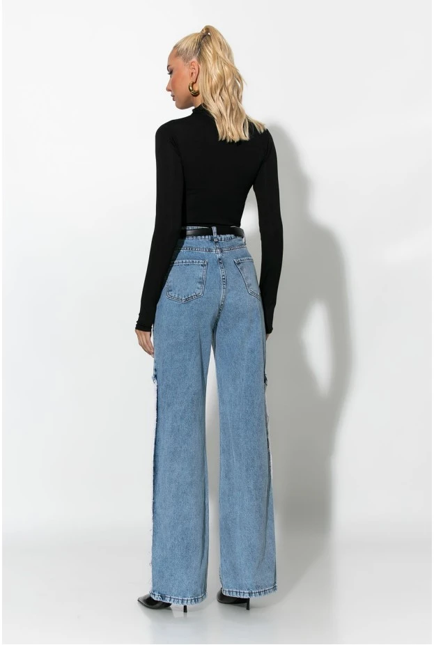 Jean straight leg distressed μπλε