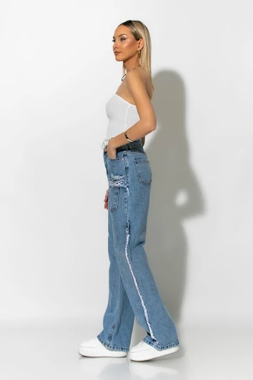 Jean straight leg distressed μπλε