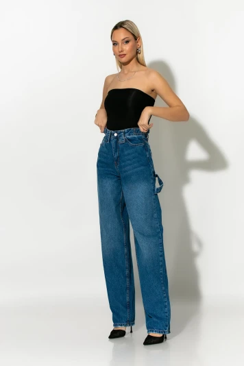 High rise boyfriend jean μπλε