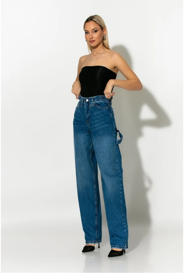 High rise boyfriend jean μπλε