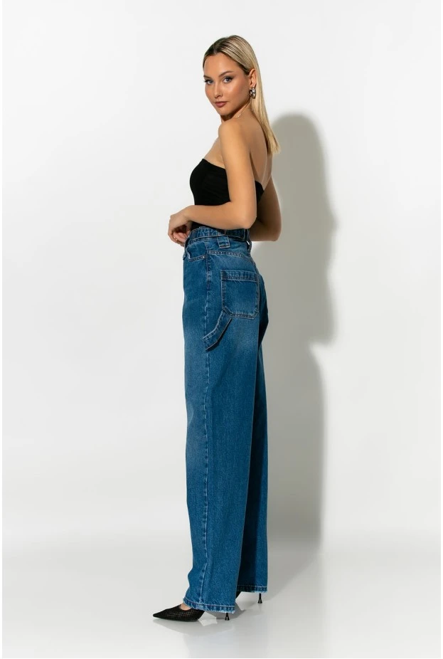 High rise boyfriend jean μπλε