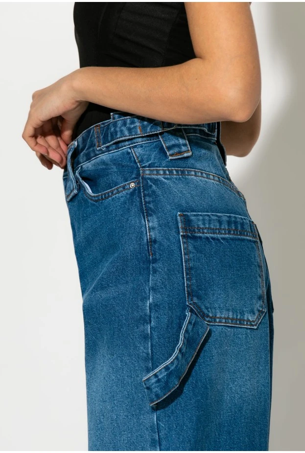 High rise boyfriend jean μπλε