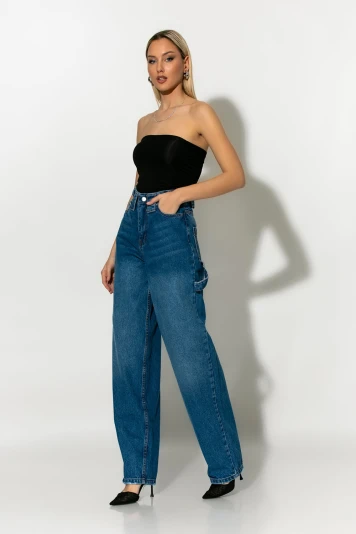 High rise boyfriend jean μπλε