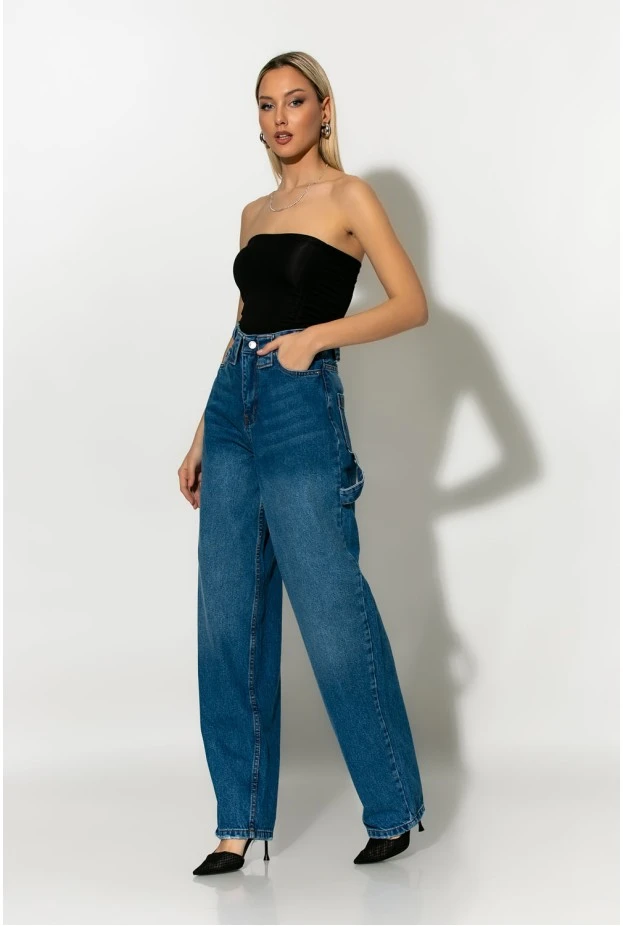High rise boyfriend jean μπλε