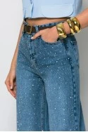 Jean wide leg με στρας τύπου διαμαντάκια μπλε