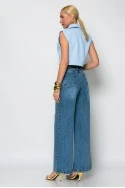 Jean wide leg με στρας τύπου διαμαντάκια μπλε