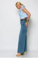 Jean wide leg με στρας τύπου διαμαντάκια μπλε