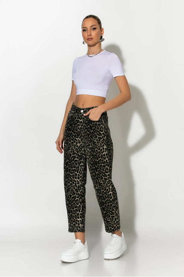 Jean baggy loose fit leopard print μαύρο
