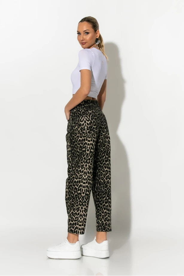 Jean baggy loose fit leopard print μαύρο