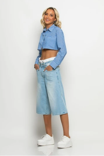 Boxer jean baggy βερμούδα μπλε ανοιχτό