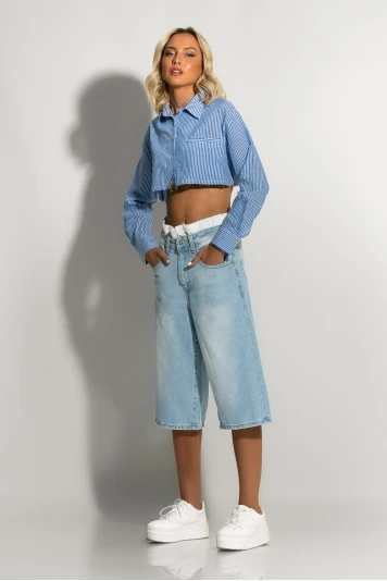 Boxer jean baggy βερμούδα μπλε ανοιχτό