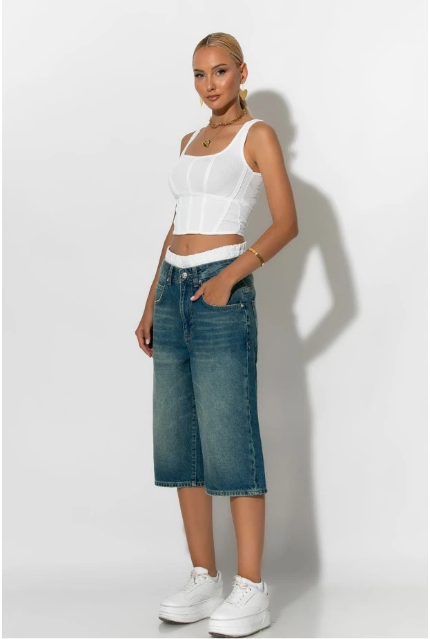 Jean boxer loose fit βερμούδα μπλε σκούρο