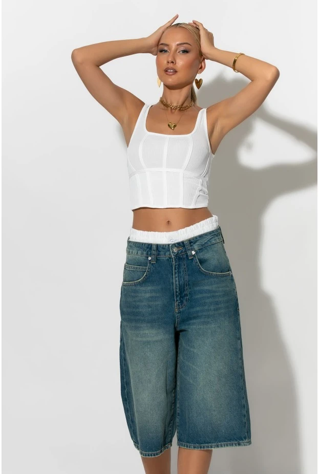 Jean boxer loose fit βερμούδα μπλε σκούρο
