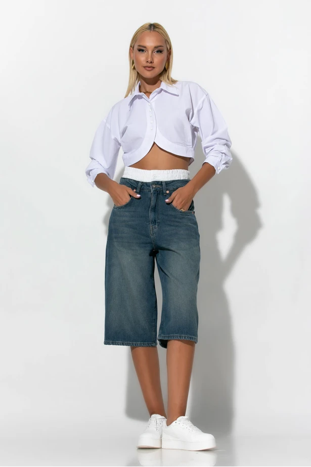 Jean boxer loose fit βερμούδα μπλε σκούρο 