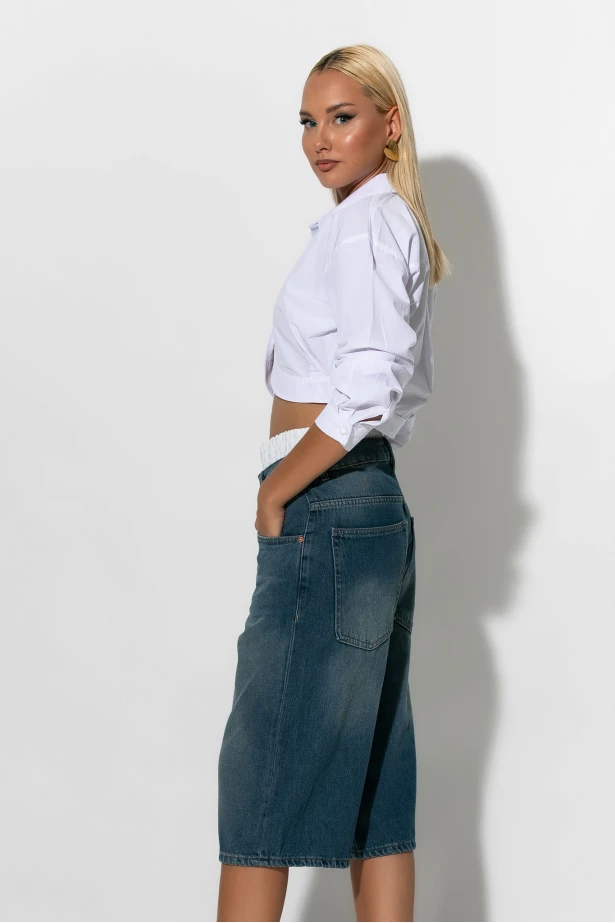 Jean boxer loose fit βερμούδα μπλε σκούρο 