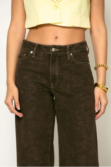 Jean straight leg low rise καφέ
