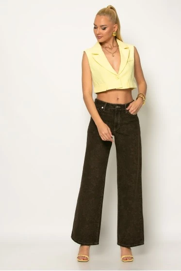 Jean straight leg low rise καφέ