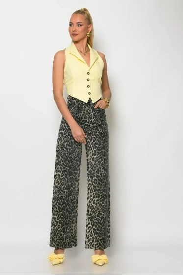 Jean straight leg leopard print γκρι