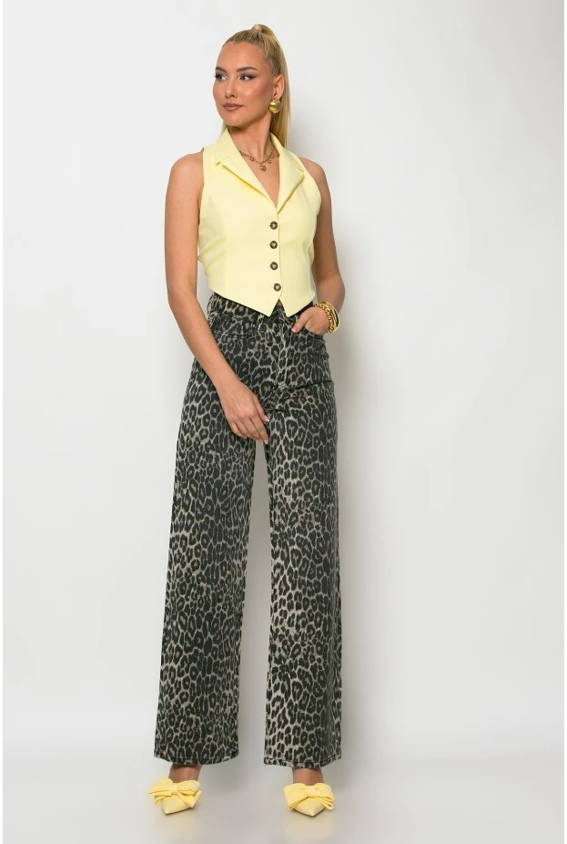 Jean straight leg leopard print γκρι