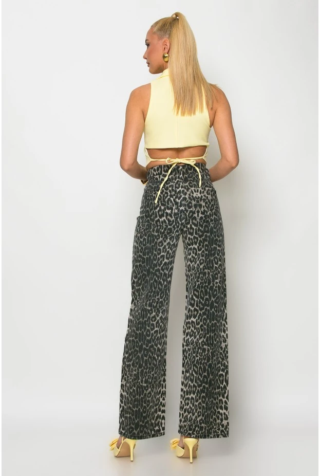 Jean straight leg leopard print γκρι