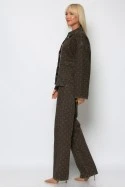 Jean wide leg με πουά καφέ