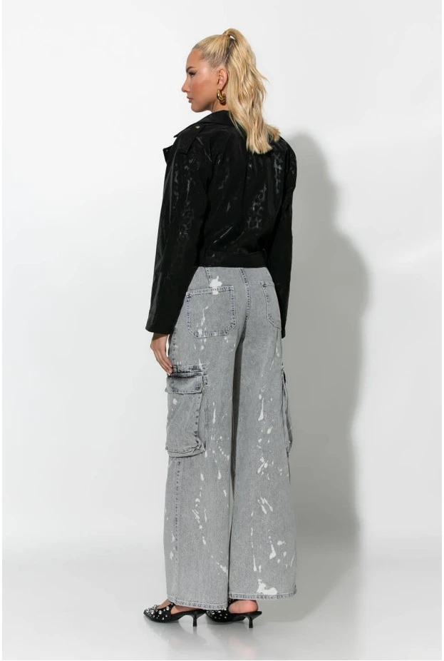 Jean cargo wide leg splatter bleach γκρι