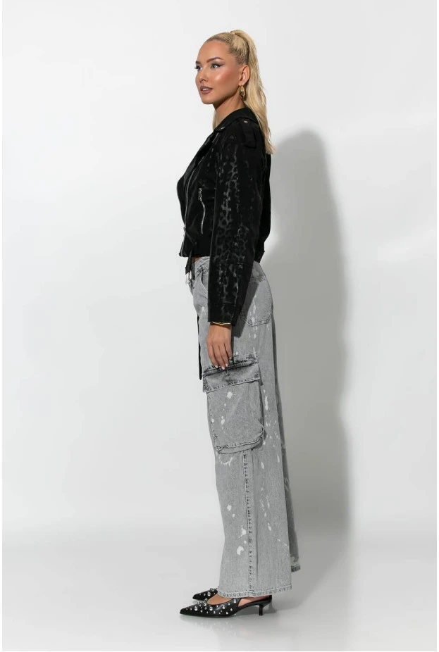 Jean cargo wide leg splatter bleach γκρι
