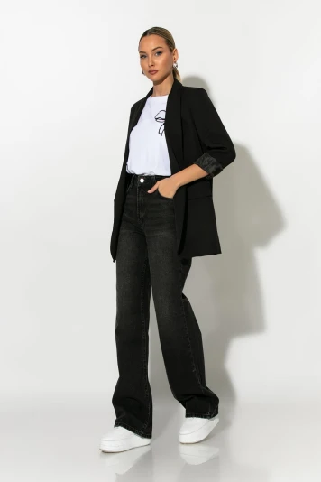 Jean wide leg μαύρο