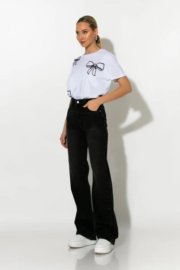 Jean wide leg μαύρο