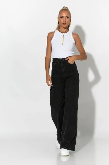 Jean wide leg μαύρο