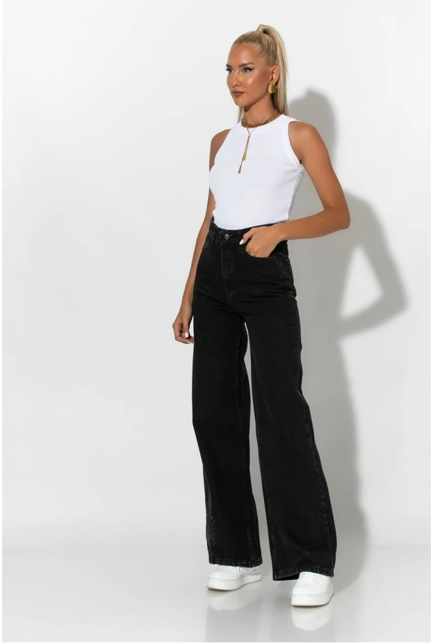 Jean wide leg μαύρο