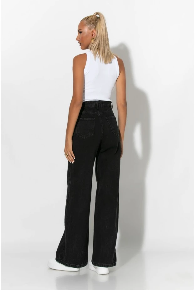 Jean wide leg μαύρο