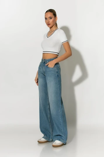 Jean wide leg loose fit μπλε