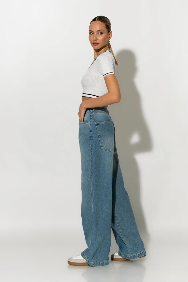Jean wide leg loose fit μπλε Jean wide leg loose fit μπλε