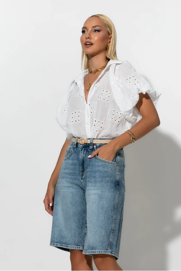 Jean loose fit βερμούδα μπλε 