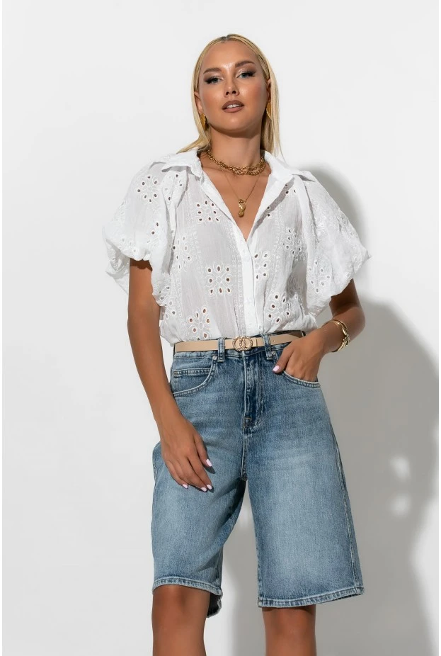 Jean loose fit βερμούδα μπλε