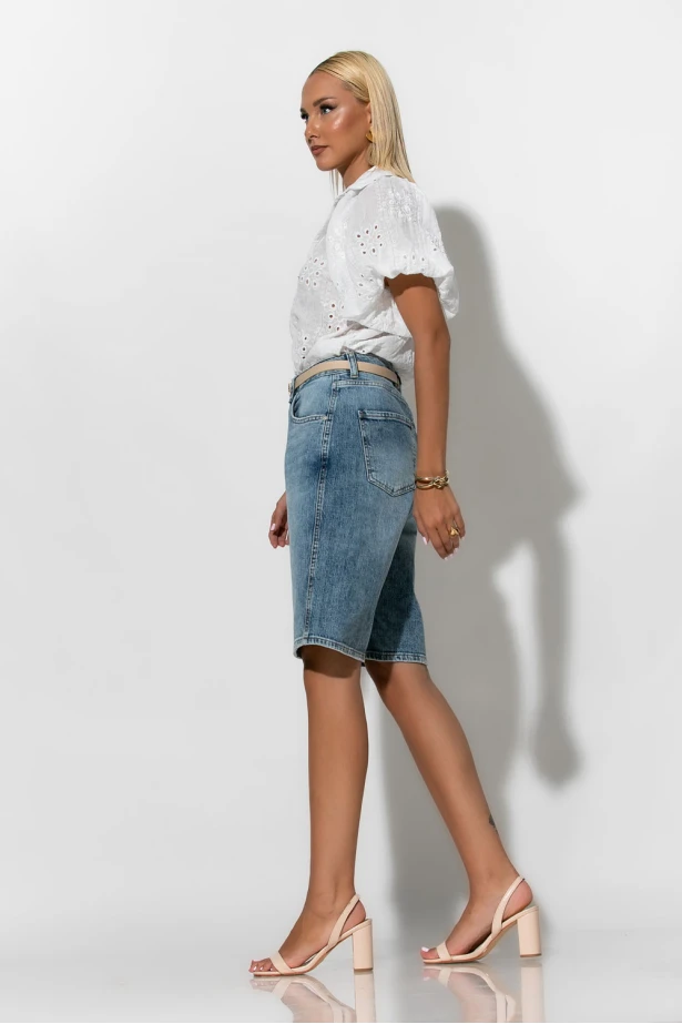 Jean loose fit βερμούδα μπλε 