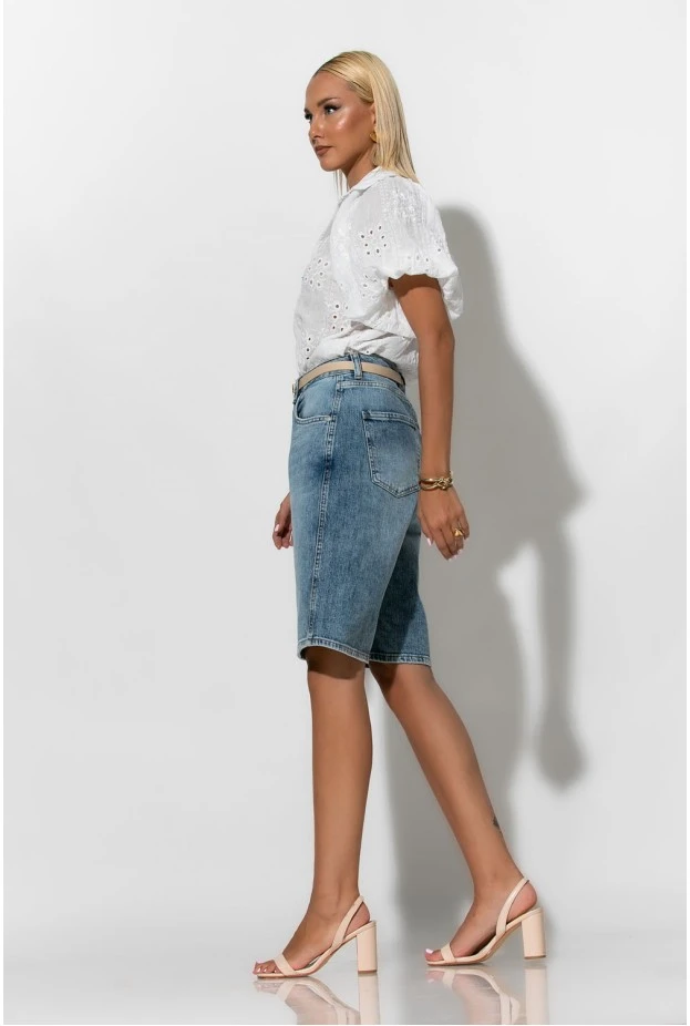 Jean loose fit βερμούδα μπλε