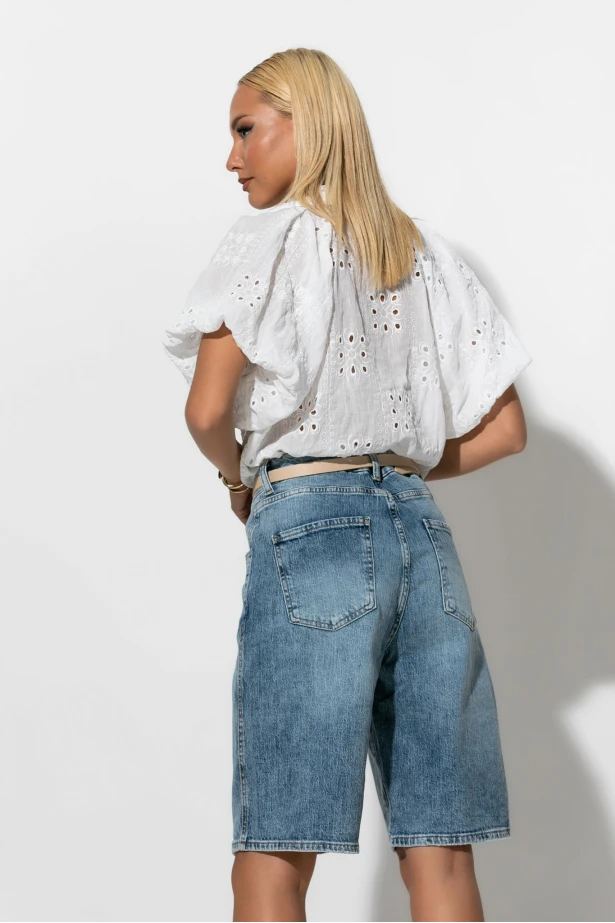 Jean loose fit βερμούδα μπλε 