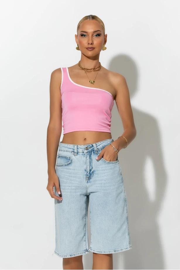 Jean loose fit βερμούδα μπλε ανοιχτό