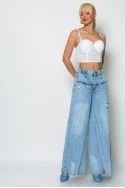 Jean loose fit με πιέτα μπλε ανοιχτό