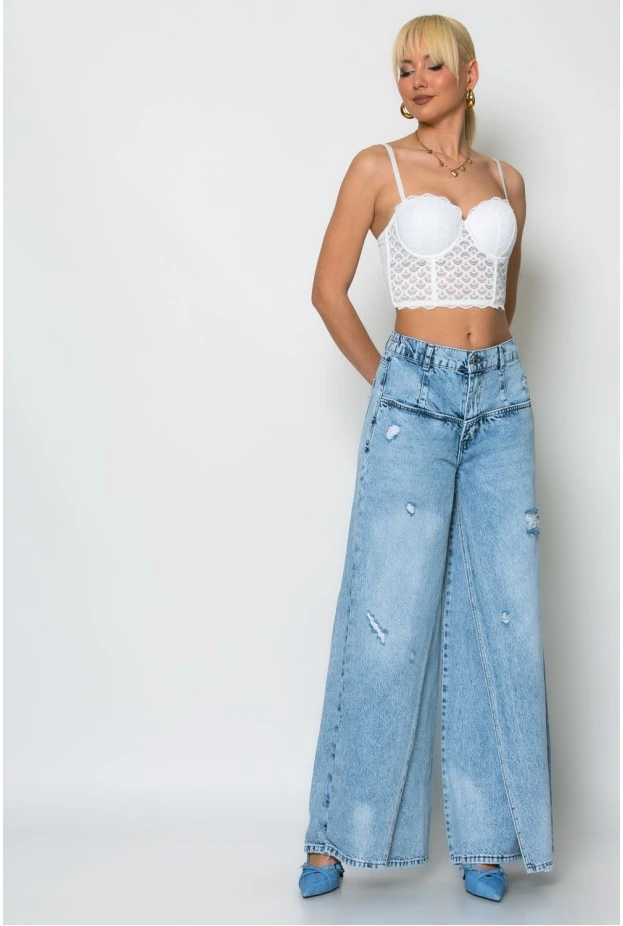Jean loose fit με πιέτα μπλε ανοιχτό