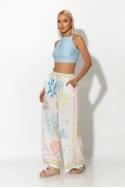 Παντελόνα με λινό και print summer μπεζ 
