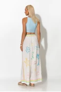 Παντελόνα με λινό και print summer μπεζ 