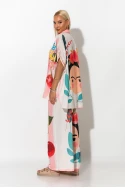 Παντελόνα με λινό και print mini frida μπεζ 