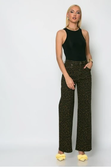 Jean straight leg λεοπάρ καφέ