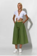 Cropped παντελόνι με ψάθινη ζώνη λαχανί