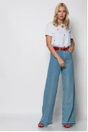 Jean wide leg μπλε με στρας και ξέφτια μπλε ανοιχτό