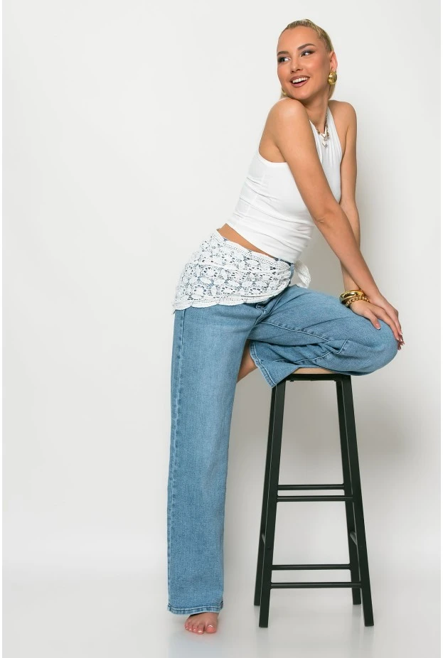 Jean straight leg με αποσπώμενο μαντήλι μπλε