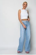 Jean wide leg με αποσμπώμενη λεπτομέρεια δαντέλας μπλε ανοιχτό